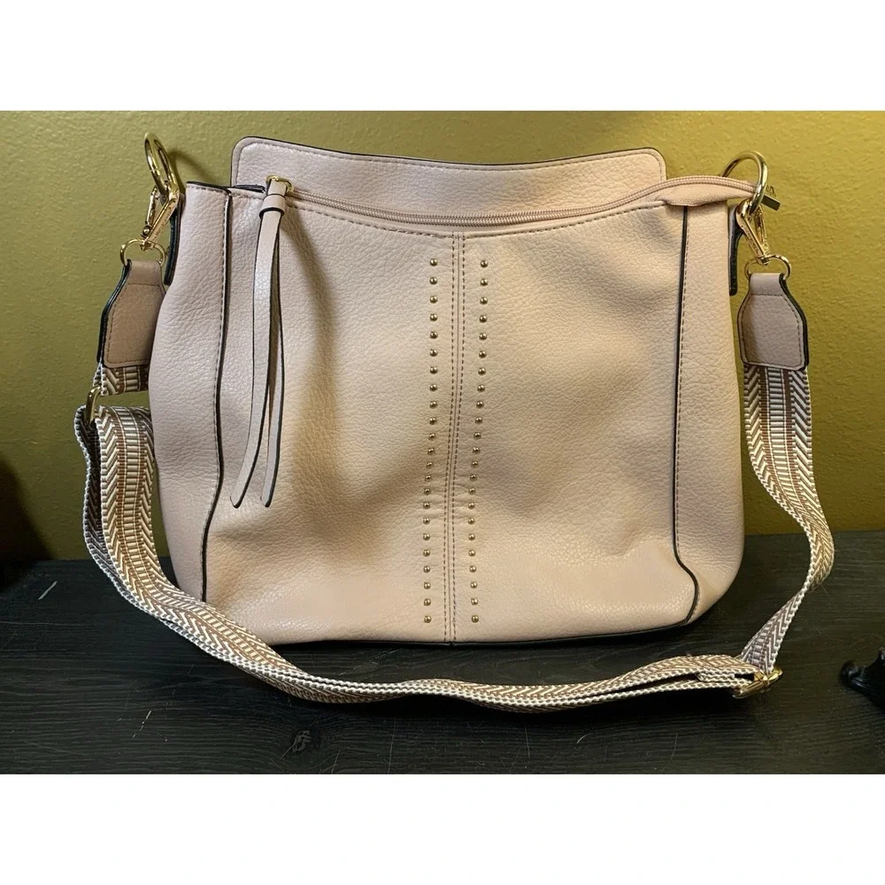 Montana West Studded‎ Hobo Bag Vegan Leather Adjustable Shoulder Tote Lined Pink